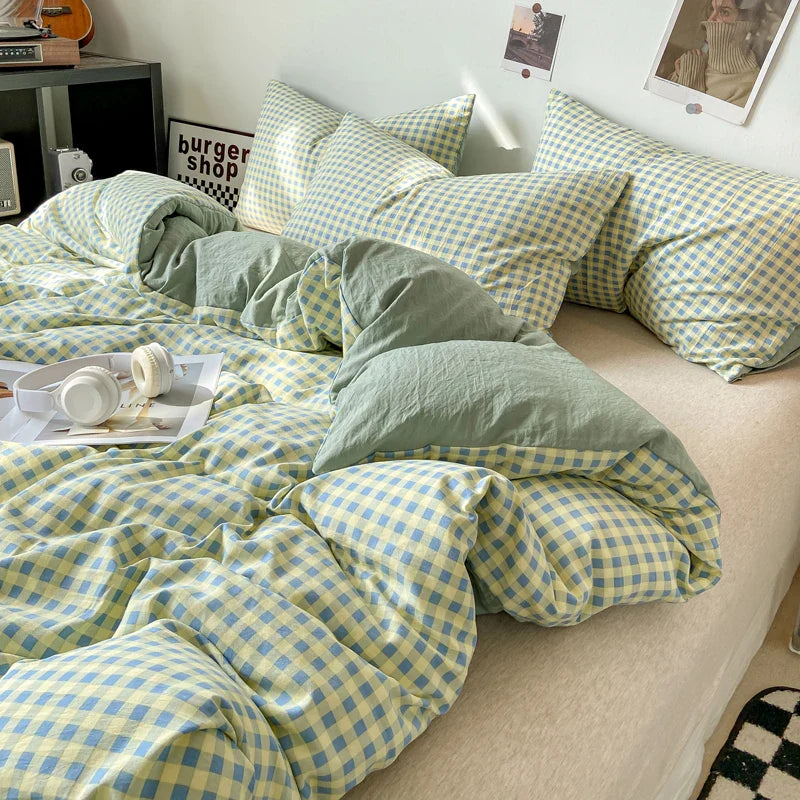 Skin-friendly Quilt Cover Plaid Style Duvet Covers Double Side Bed Cover постельное белье Home Comforter Covers(No Pillowcase)