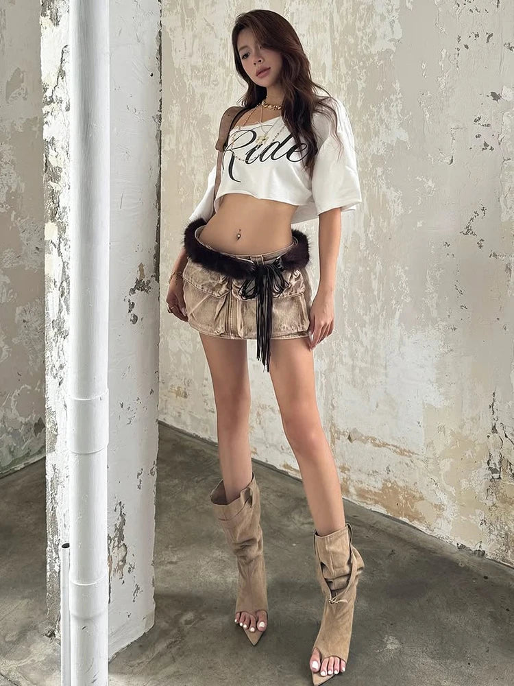 White Off-shoulder Loose Cropped Rider Top