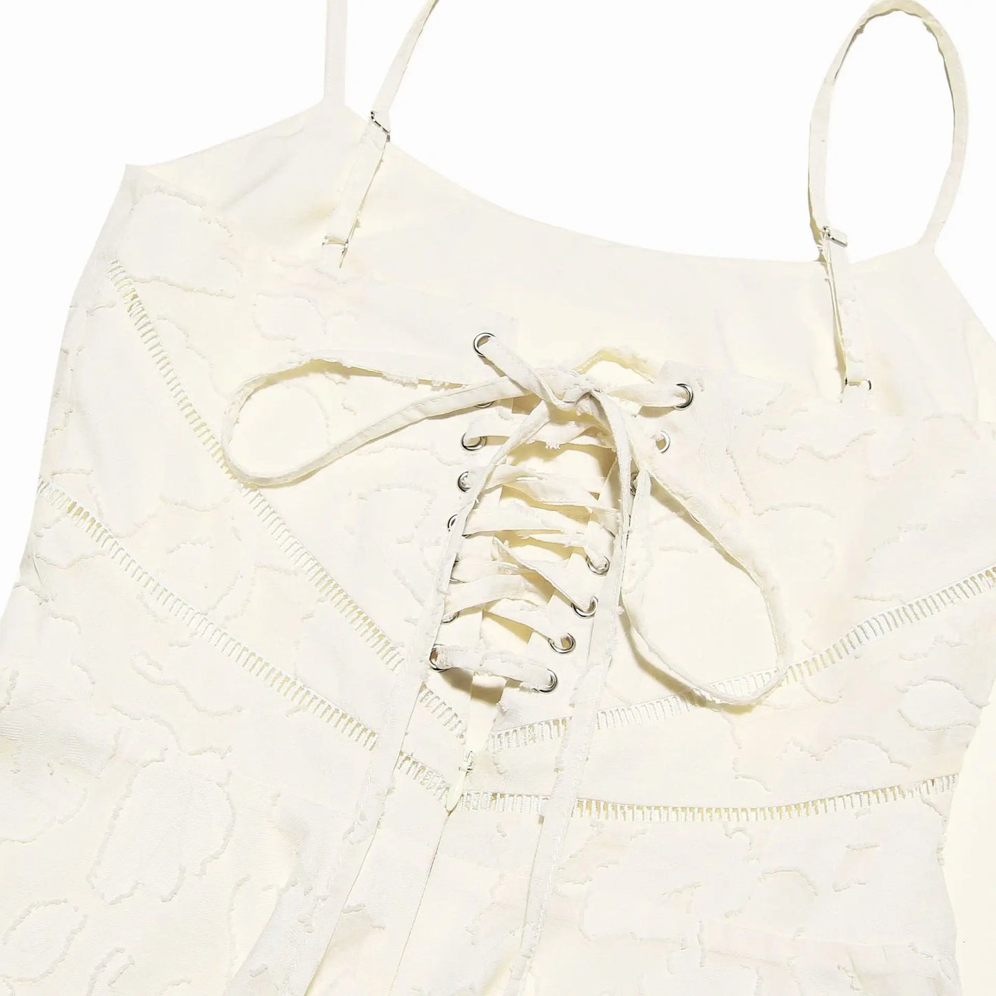 Jacquard Layered Lace Up Cami Mini Dress