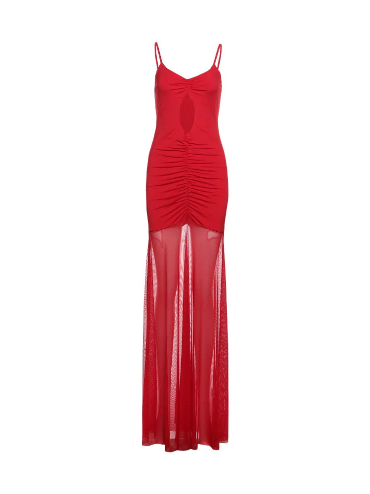 Mesh Ruched Cami Maxi Dress