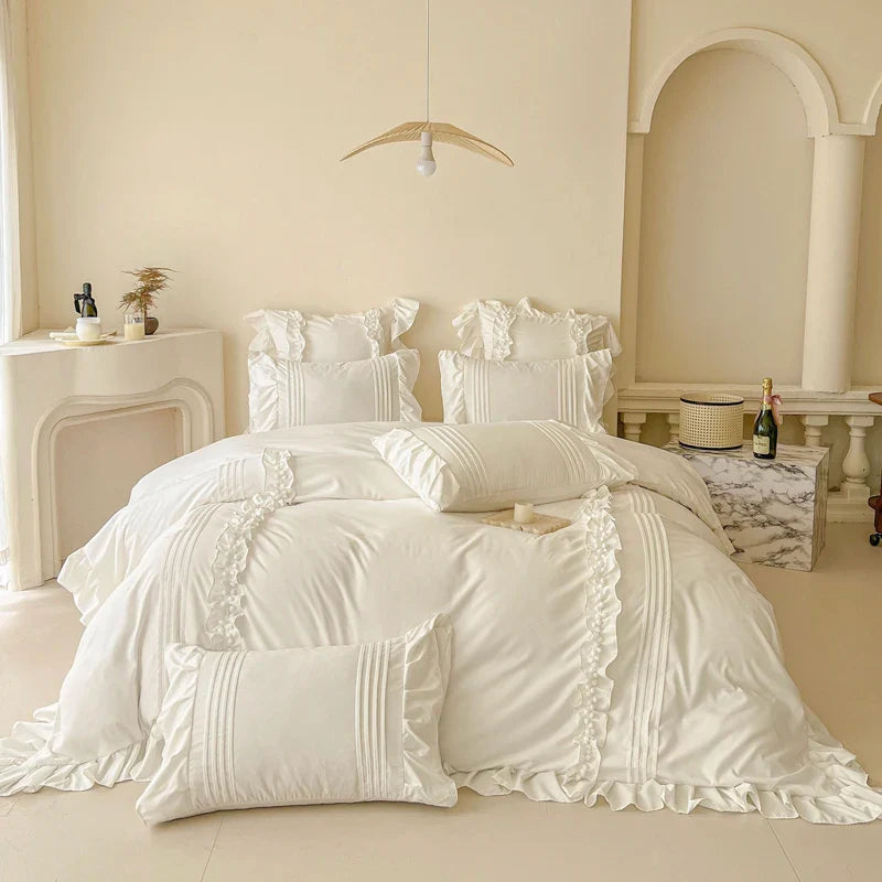 Princess Style Washed Cotton Bedding Set with Pillowcase bed sheet Single Full Bed Linen Purple Duvet Cover Queenking Double Bed