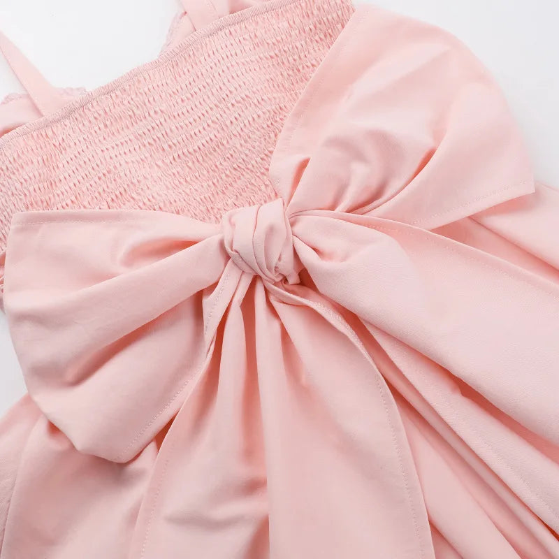 Strappy Ruched Large Bow Mini Dress