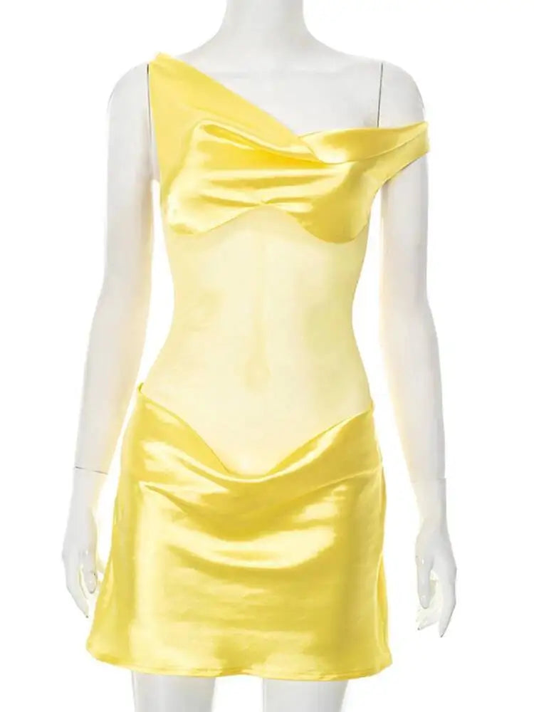 Satin See Through Patchwork Mini Dress