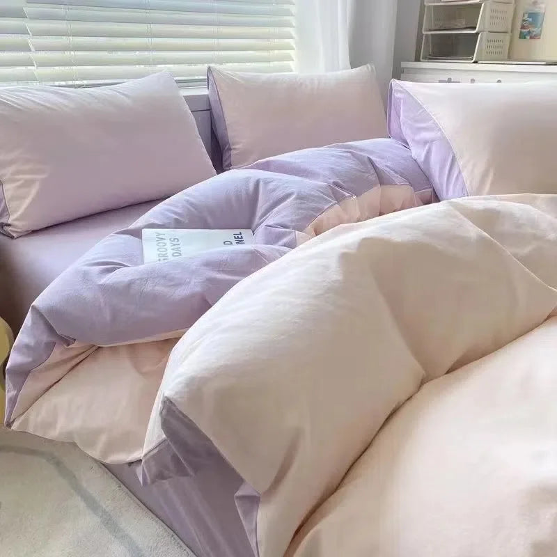 Ins Style Comfortable Bedding Set And Adult Sheets, Solid Color Skin Friendly Down Duvet Cover Set No Filling