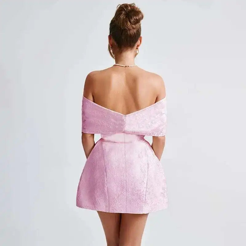 Large Bow Off Shoulder Jacquard Mini Dress
