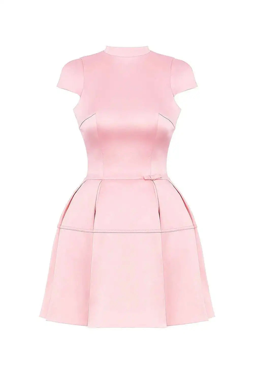 Pink Satin O Neck Cut Back Mini Dress
