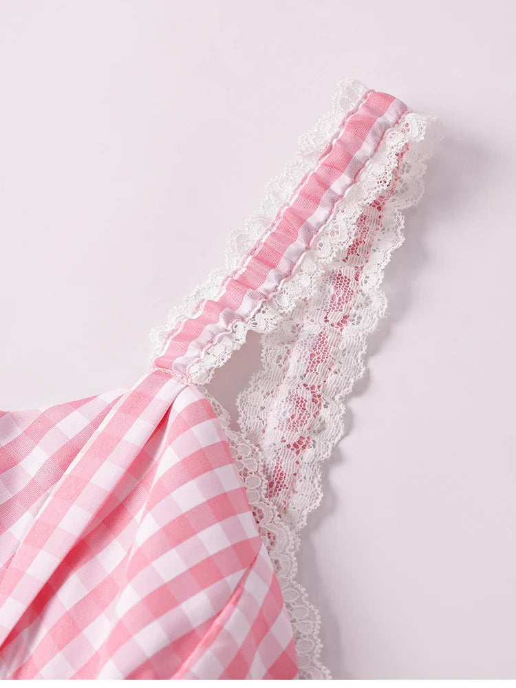 Plaid Strappy Ruched A-line Mini Dress