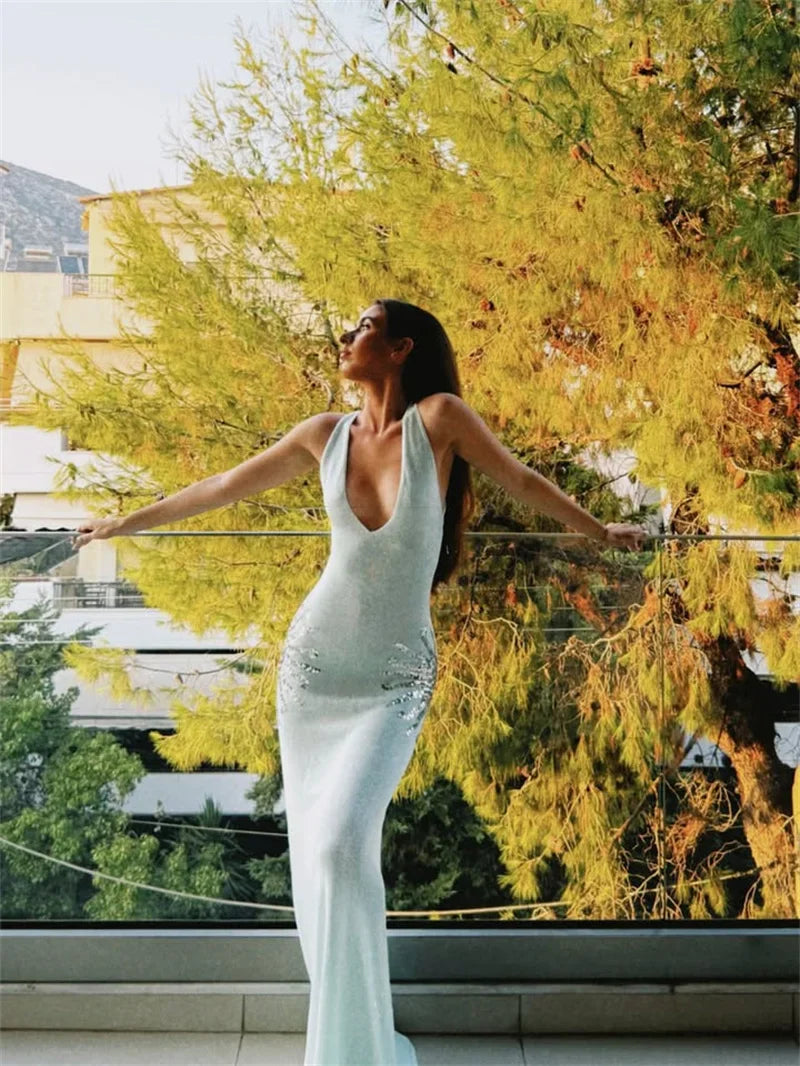 Sequins Embroidered Knit Maxi Dress