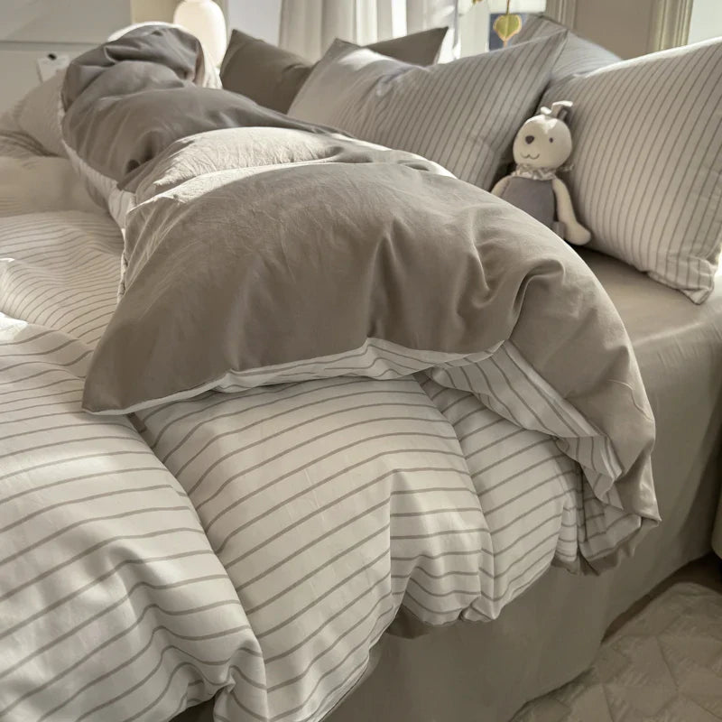 New Stripe Series Quilt Cover Skin Friendly 4-piece Bedding Set Pillow Case with Bed Sheet Four General 150x200 200x230