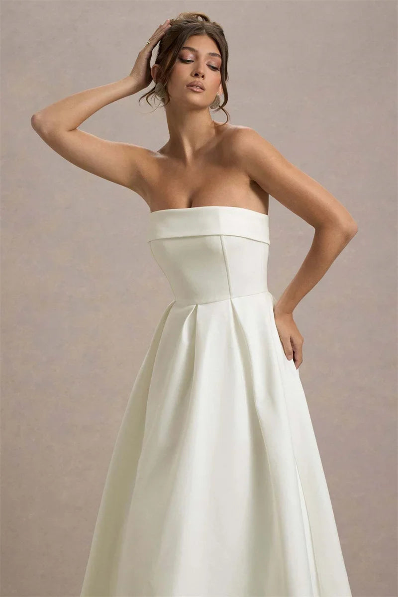 Strapless Solid Midi Dress