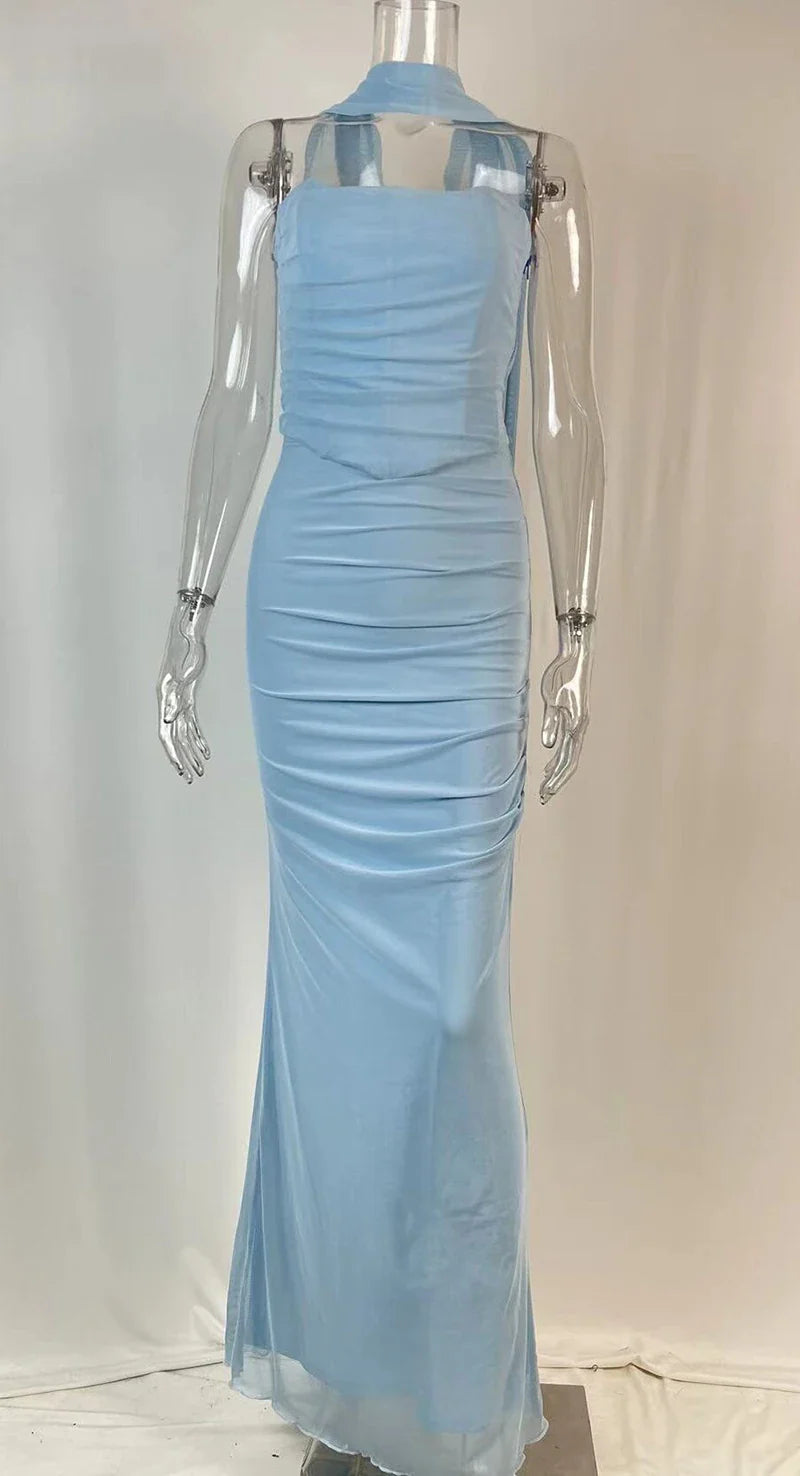 Corset Top With Long Scarves  And Body-con Midi Skirt Set