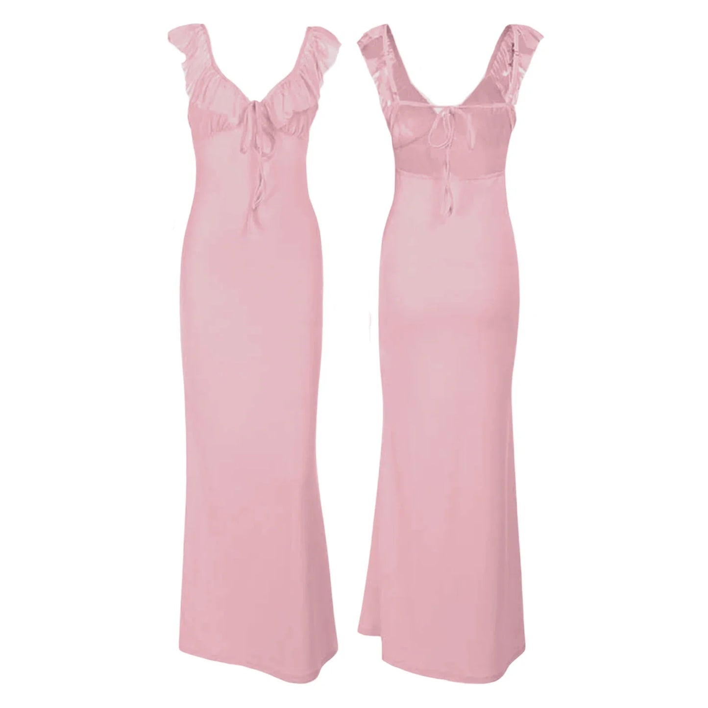 Ruffle Trim V Neck Maxi Dress