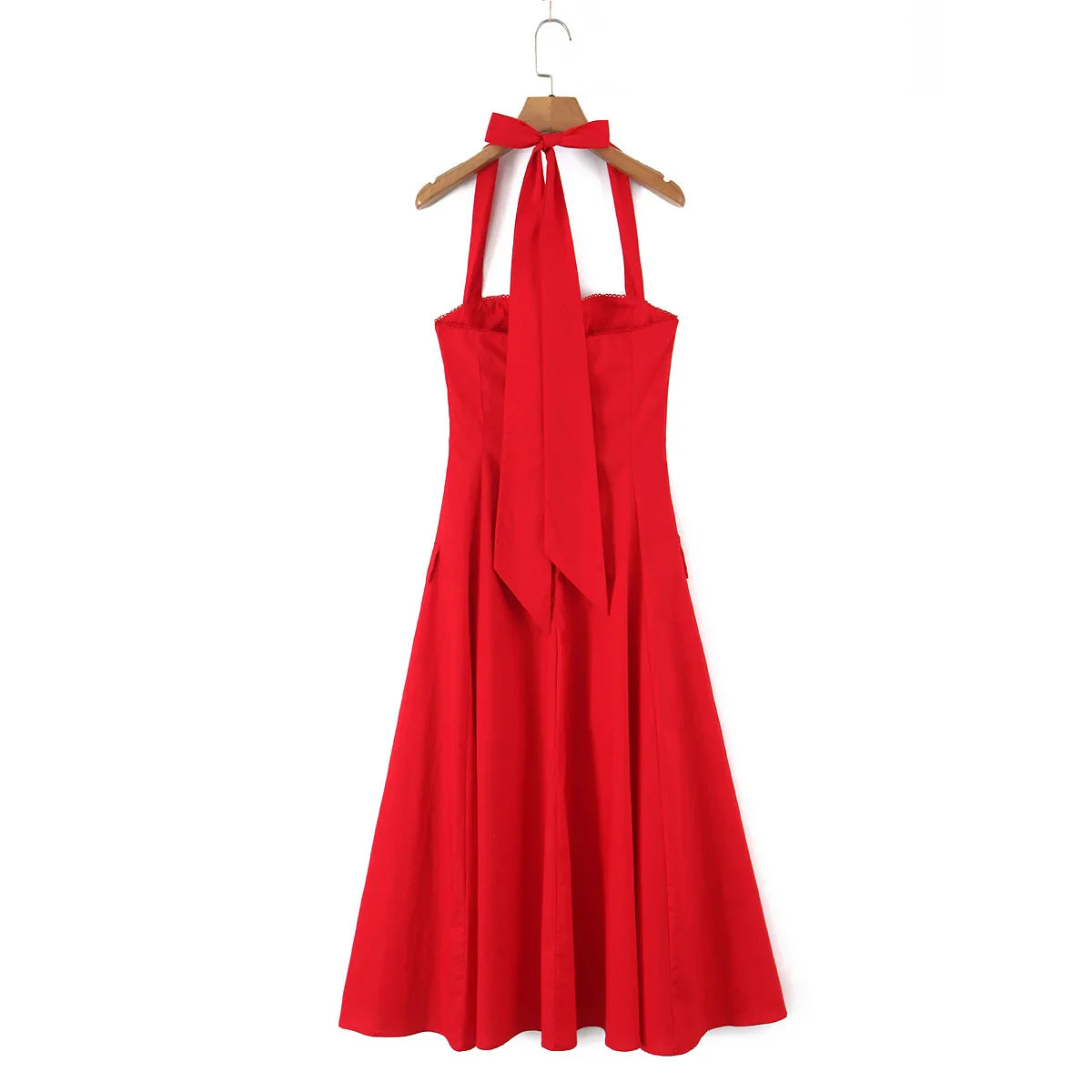 Halter A-line Midi Buttoned Dress