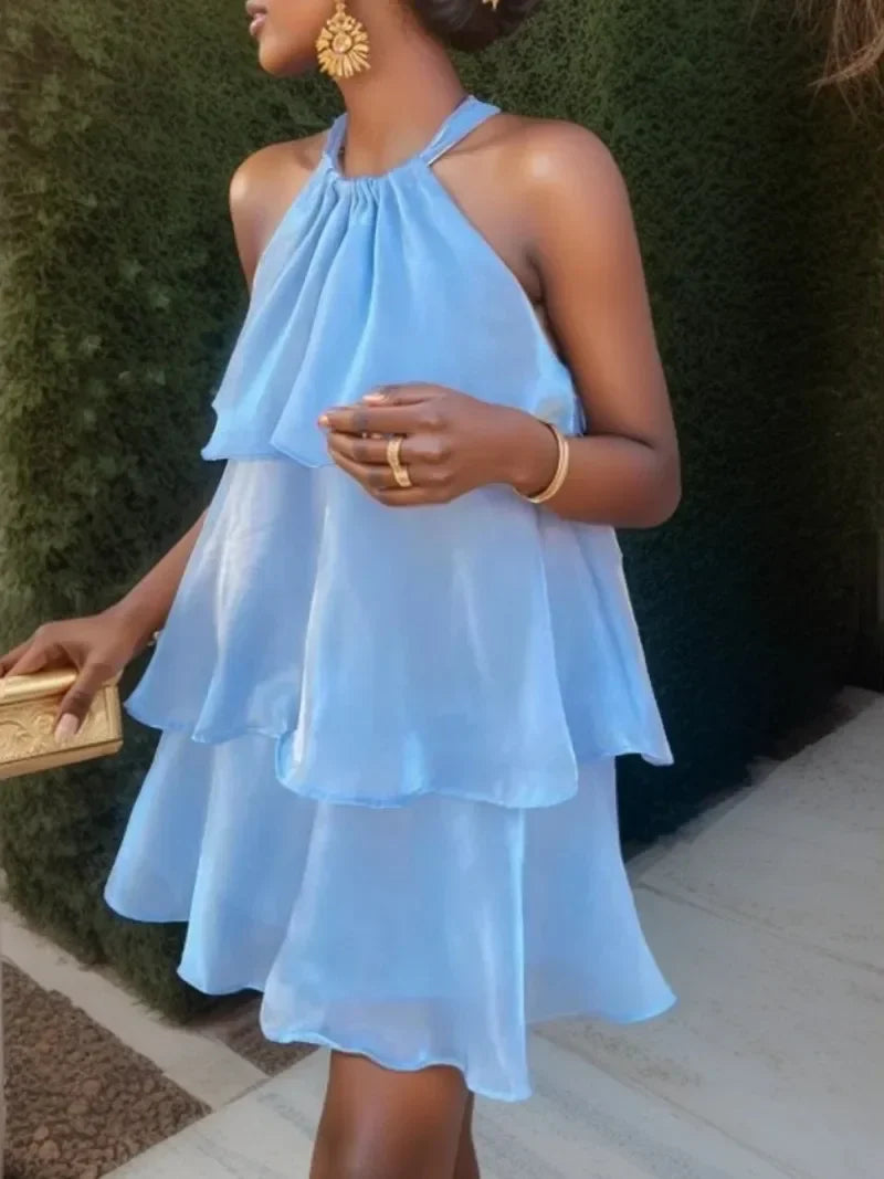 Mesh Ruffled Halter Mini Dress