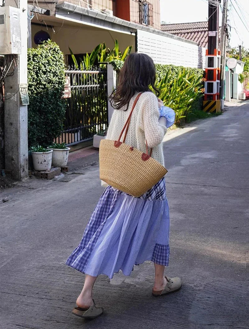 Plaid Patchwork Midi Skirt - Streetwear A-Line