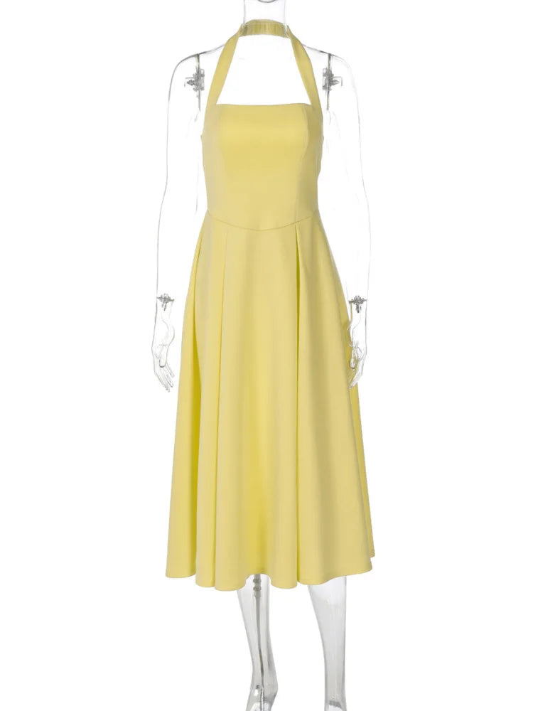 Solid Halter Midi Dress