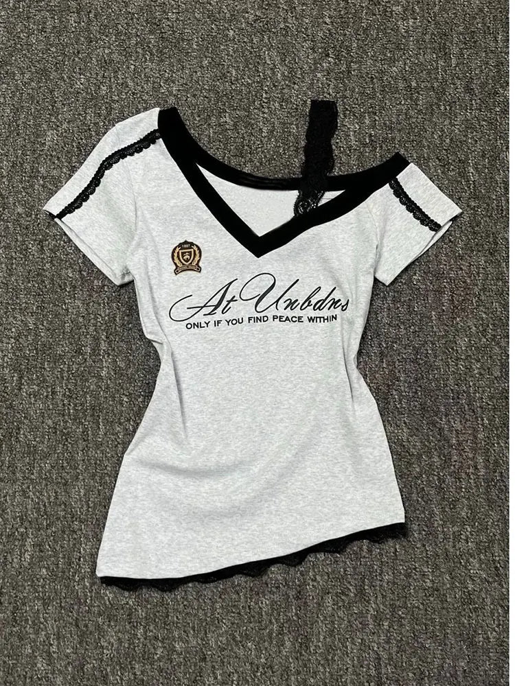 Grey Lace Sport Off shoulder Top