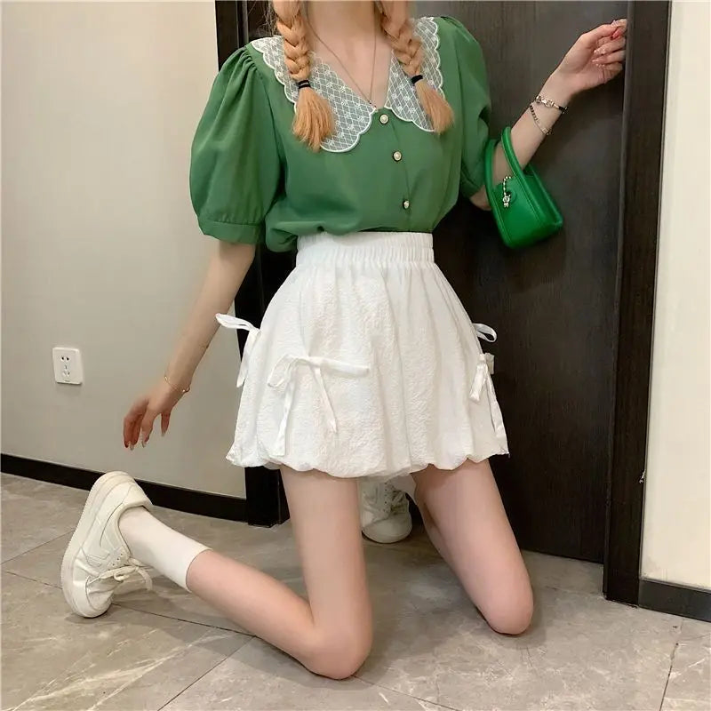 Bow Elastic Loose Bloomer Shorts
