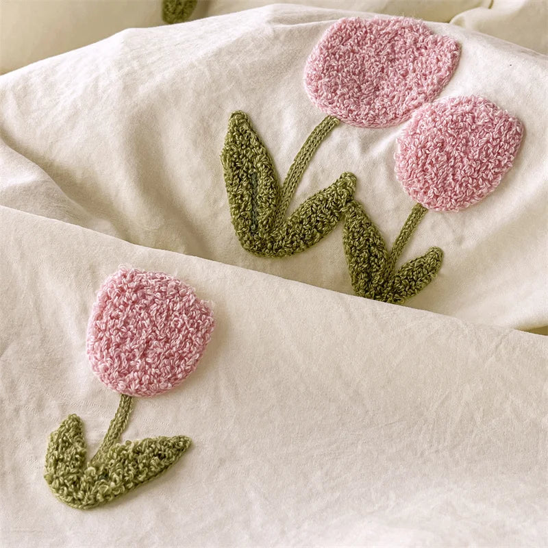 New Printed Duvet Cover with Bed Sheets and Pillowcases, Unfilled Washed Cotton, Full Size Light Luxury Home Bedding Set