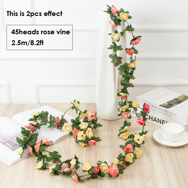 Artificial Flowers Rose Vine Hanging Silk Flower Garland for Garden Party Wedding Decor Home Christmas Decoration Fake Flower
