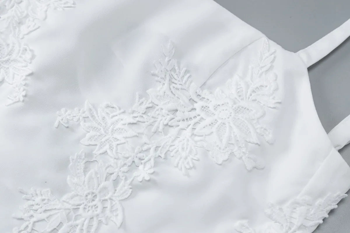 Embroidered Strap Pleated Mini Dress