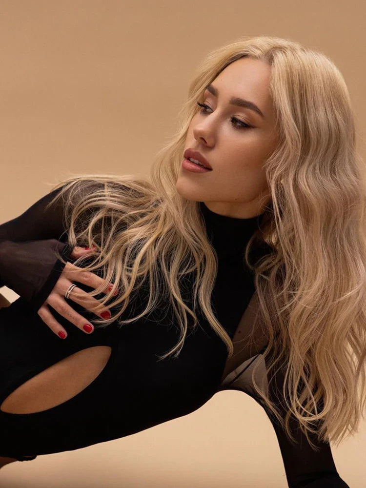Black Hollow Out Mesh Long Sleeve Bodysuit