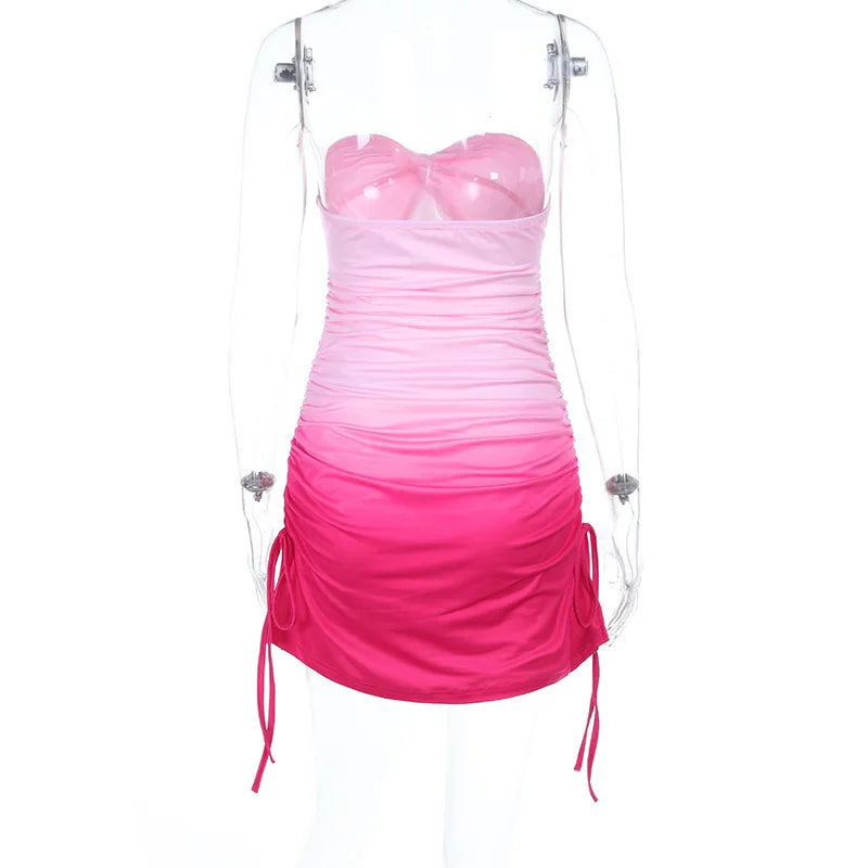 Pink Gradient Drawstring Mini Dress