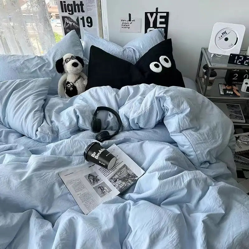 Ins Style Comfortable Bedding Set And Adult Sheets, Solid Color Skin Friendly Down Duvet Cover Set No Filling