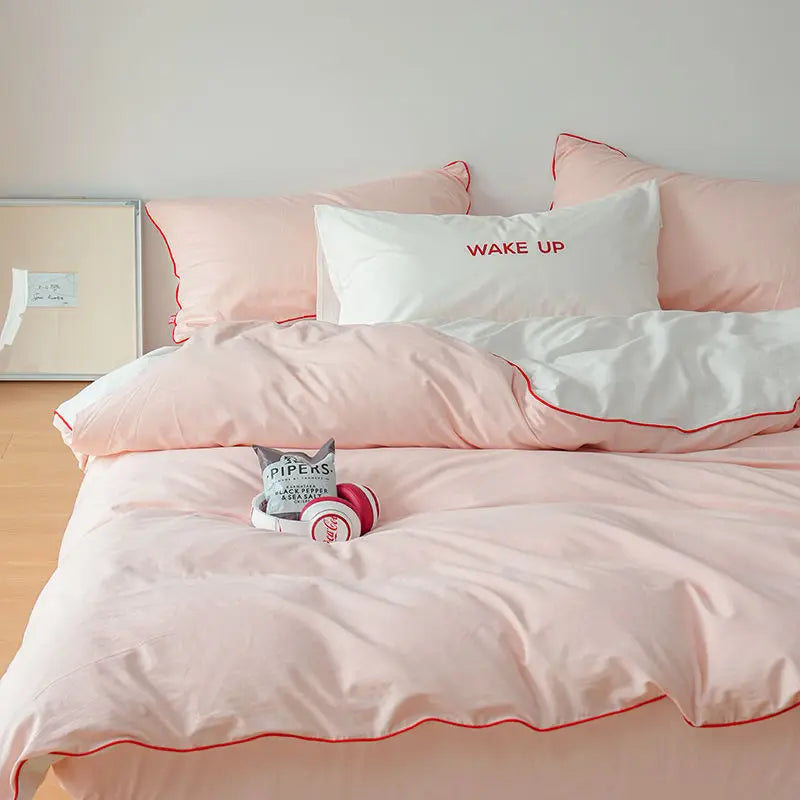 Mint Manbo Rolled Edge Washed Cotton Bed Four Piece Set, Duvet Cover, High-end Bed Sheet, Student Bed, Dormitory Three Piece Set