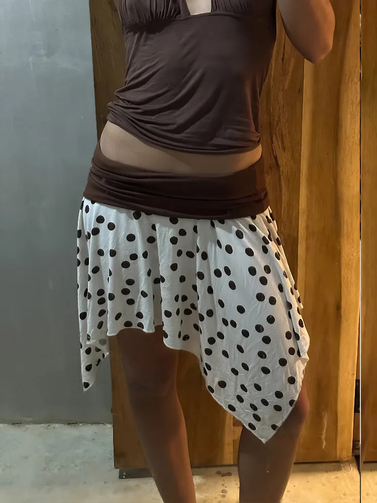 Polka Dot Low Rise Irregular Short Skirt - Streetwear A-Line