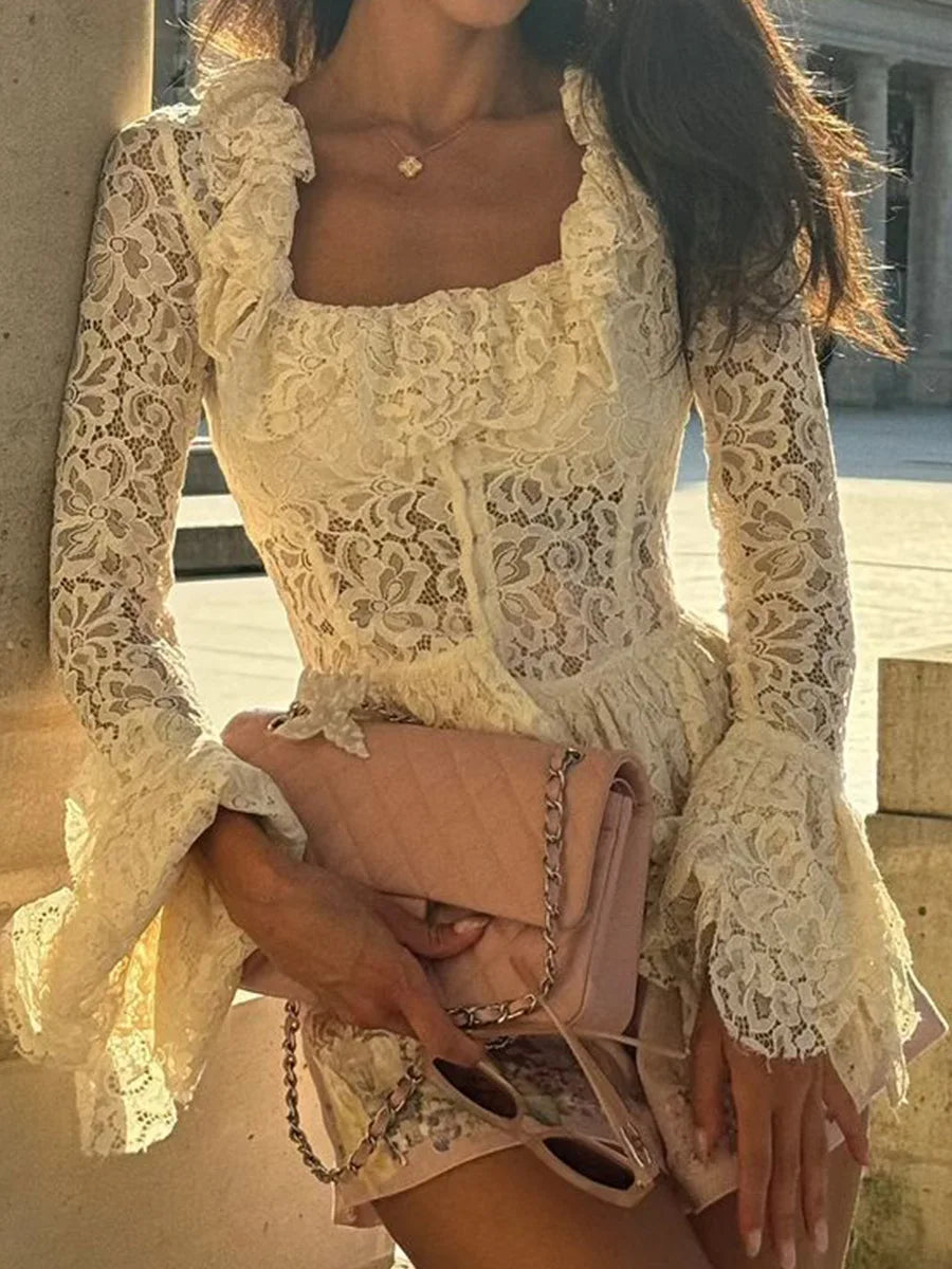White Lace Ruffle Sleeve Top