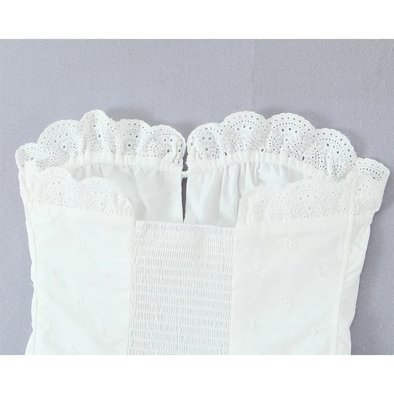 White Ruched Tie Up Crop Top