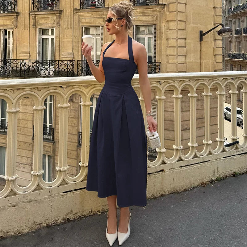 Solid Halter Midi Dress