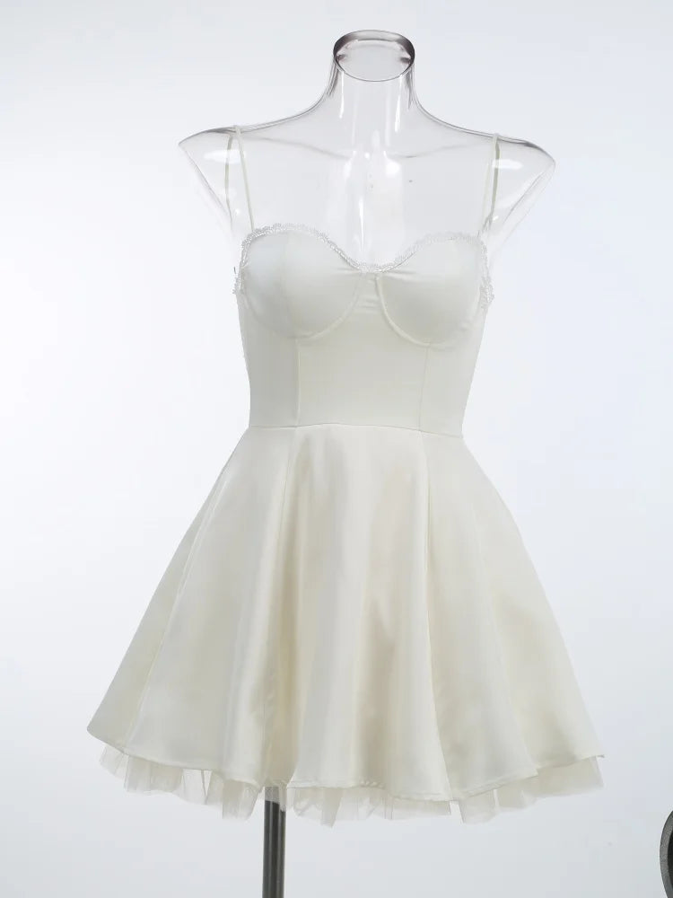 Satin Tulle Frill Strap Mini Dress