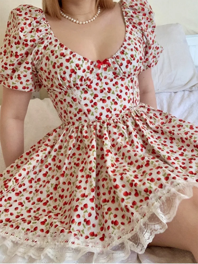 Floral Printed Pink Puff Sleeve Mini Dress