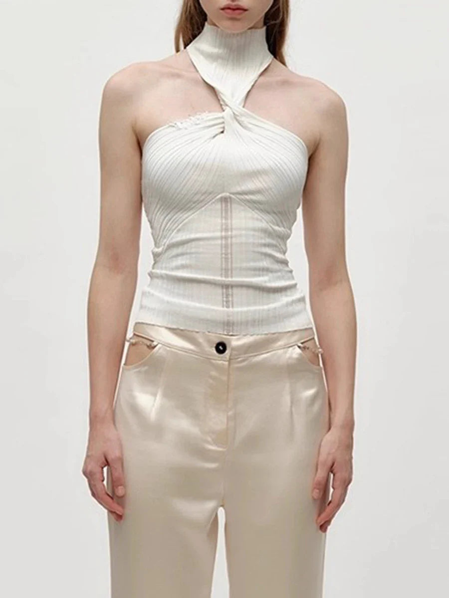 Solid Halter Folds Strapless Top