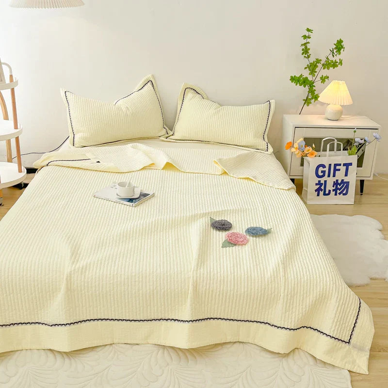 1/3Pc Korean Princess Elegant Handmade Flowers Embroidery Quilted Summer Quilt Bedspread Air-conditioning Skin-friendly Blanket