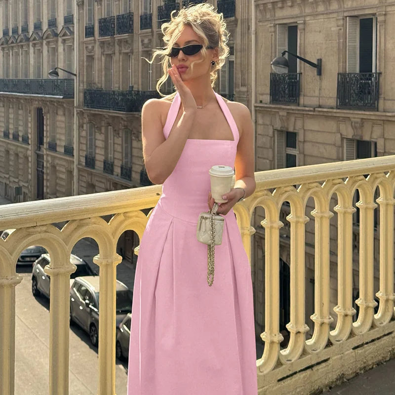 Solid Halter Midi Dress
