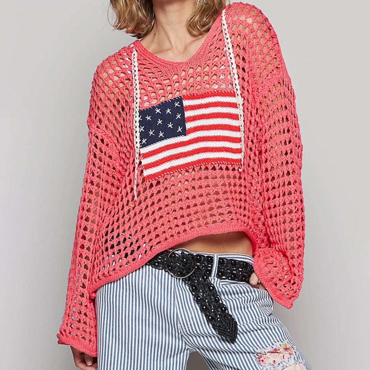 American Flag Crochet Sweater Top