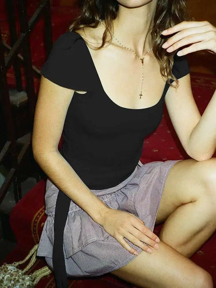 Short Sleeve Bandage Women T-shirt