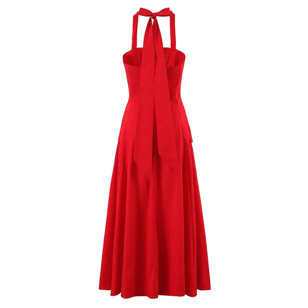 Printed Halter Flare Midi Dress