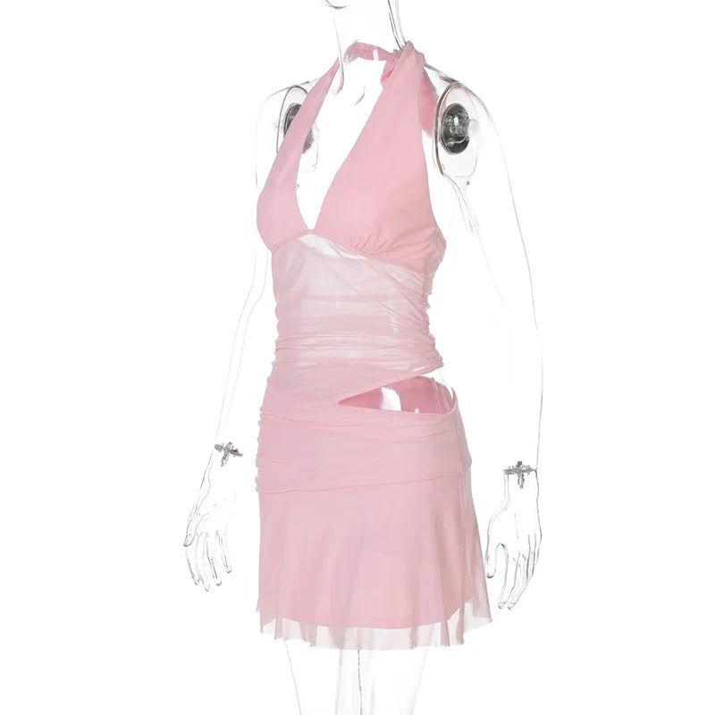 Pink Mesh Patchwork Mini Dress