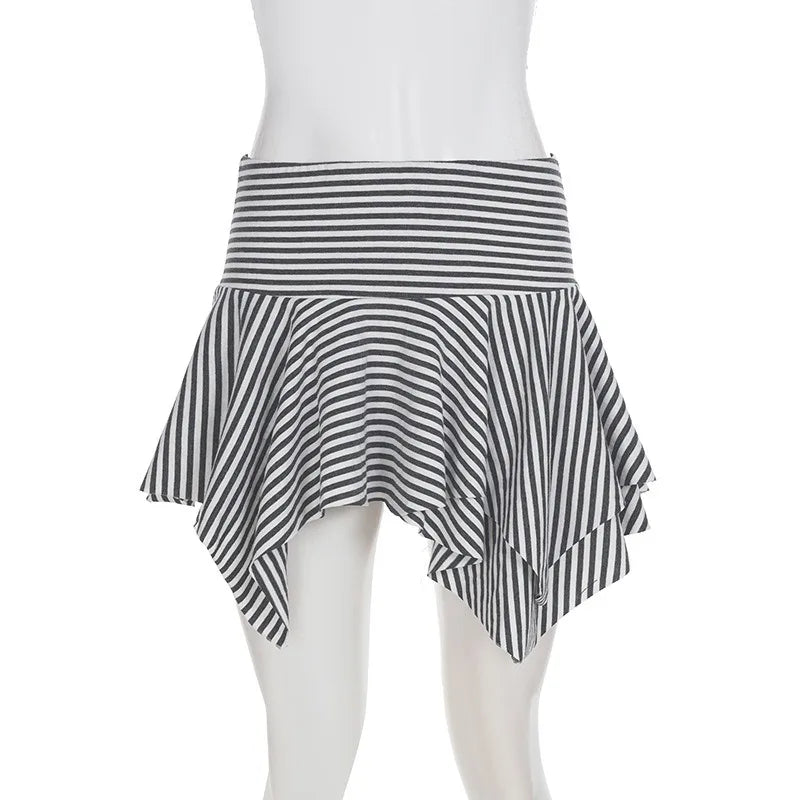 Grey Striped Asymmetric Mini Skirt