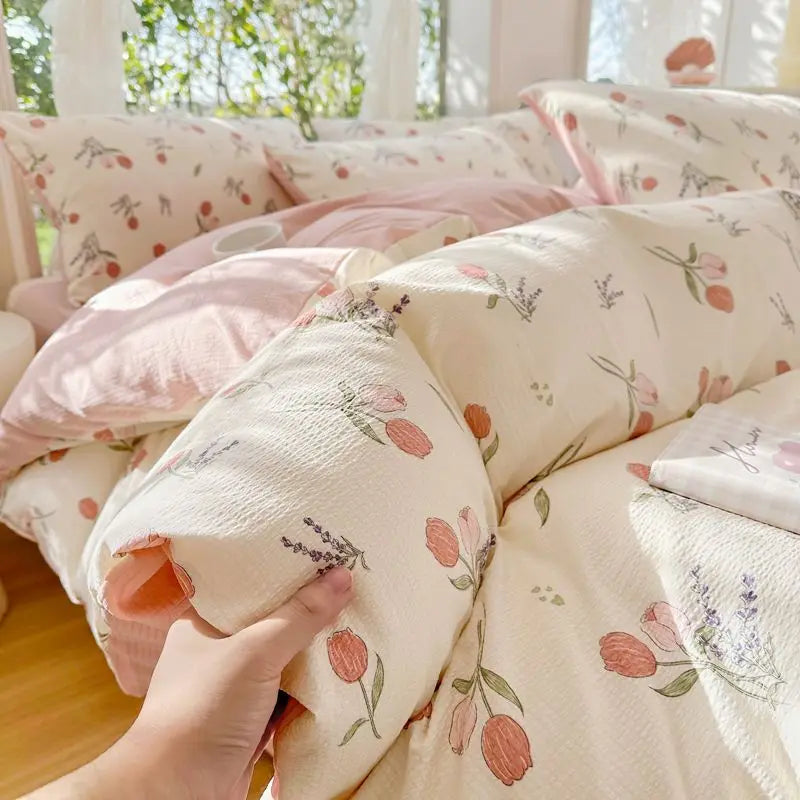 Pink Floral Duvet Cover Set Flowers Sheet Pillowcase Soft Cover No Filling Warm Bed Linen Twin Full Queen Size Home Bedding Set