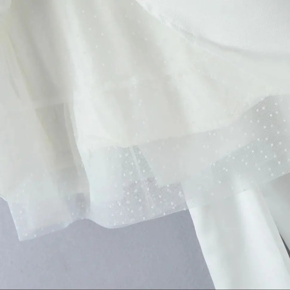 White Satin Tulle Back Bow Mini Strapless Dress