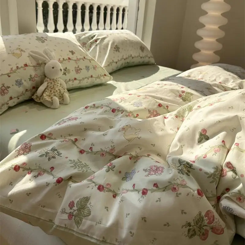 Red Cherry Plaid Duvet Cover Set with Sheet Pillowcase Soft Cover NoFilling Warm Bed Linen Twin Full Queen Size Home Bedding Set