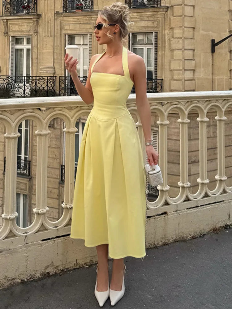 Solid Halter Midi Dress