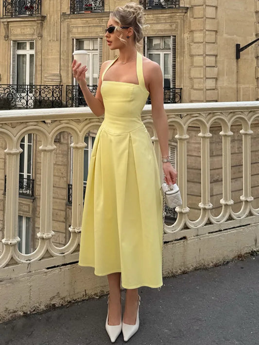 Solid Halter Midi Dress