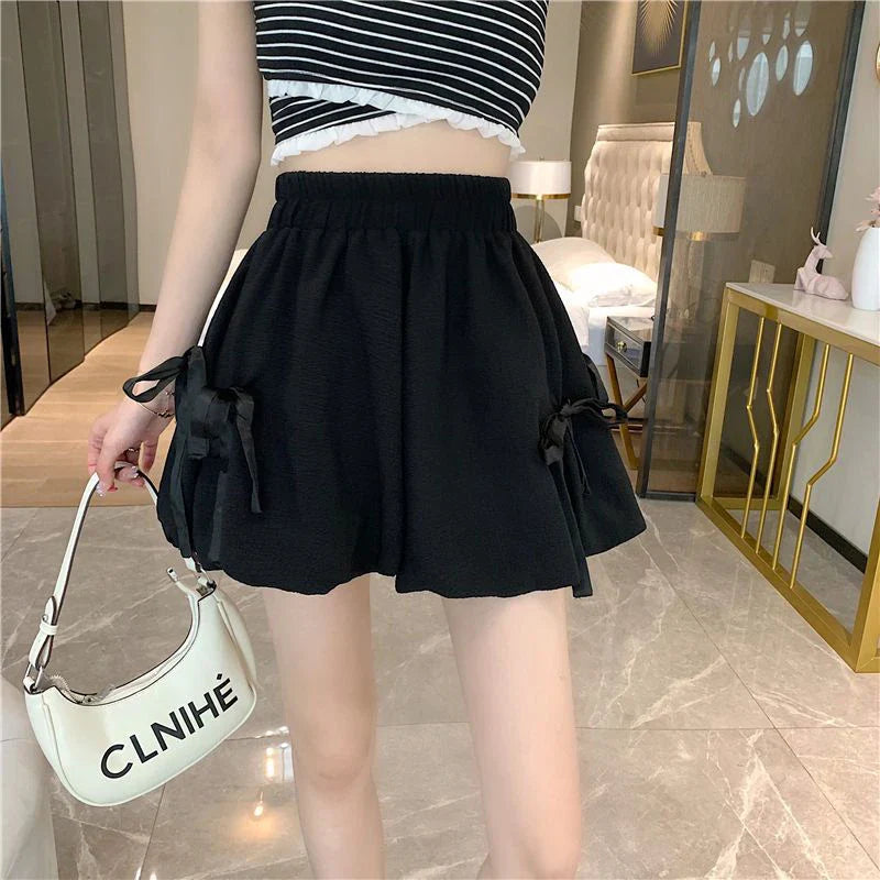 Bow Elastic Loose Bloomer Shorts