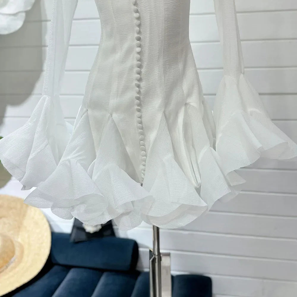 Frill Buttoned Long Sleeve Midi Dress